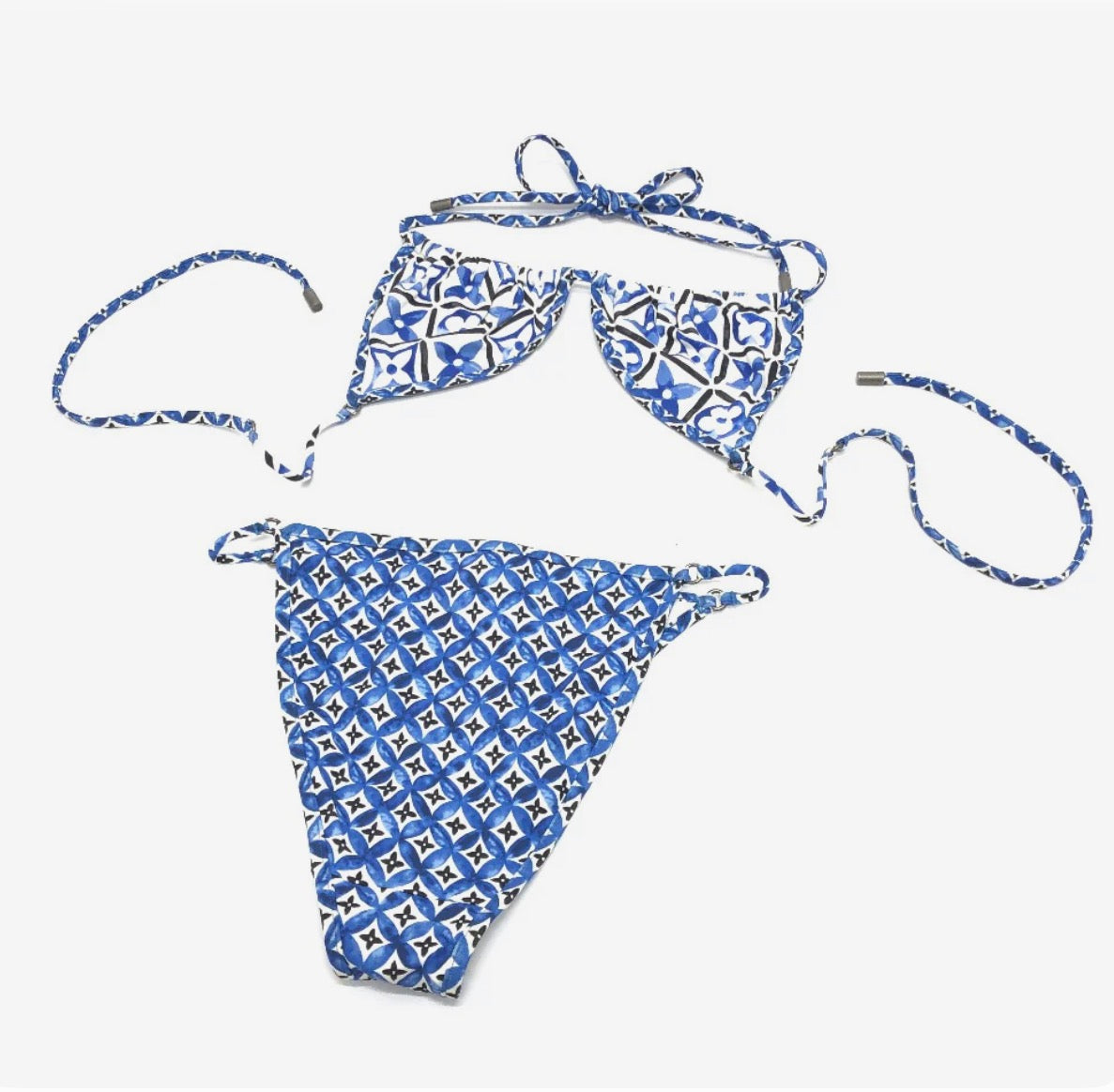 LOUIS VUITTON 1ABQ01 & 1ABPZL LV By the Pool Monogram Flower Tile Bikini Top and Bottoms Set, Polyamide, Women's,